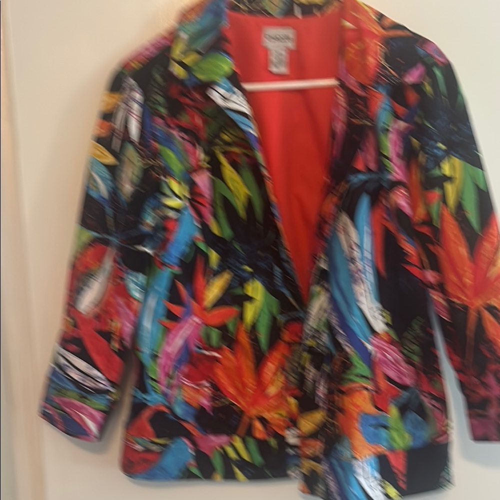 Chico's Red and Blue Blazer with Artistic Flair